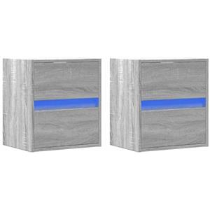 vidaXL Comodini a Parete con luci LED 2 pz Grigio Sonoma, Comodino sospeso, Comodino, Comodino con cassetti, Comodino a Parete, Porta Telefono