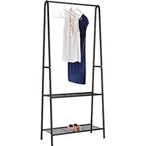 HUOLE Mobile Appendiabiti da Ingresso, Stand Appendiabiti da Terra Moderno Scaffale Porta Abiti da Camera con Ganci e Scarpiera a 2 Livelli, 59,5 x 36,5 x 160 cm (Nero-59,5 * 36,5 * 160 cm)