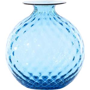 Venini Vaso Monofiore Balloton in Vetro Acquamare con Filo Rosso - H 20 cm, D 18 cm