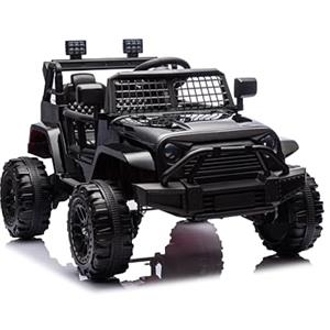 FINOOS Macchina Elettrica Per Bambini Jeep 12V con telecomando da 2,4 GHz, 2 motori, veicolo per bambini con clacson, luci a LED, musica, avviamento graduale, per bambini da 1 a 4 anni (Nero)