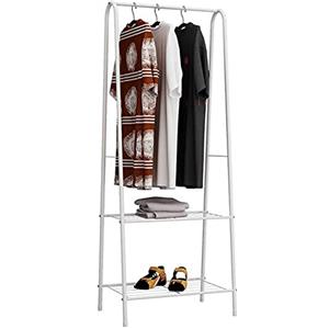 HUOLE Mobile Appendiabiti da Ingresso, Stand Appendiabiti da Terra Moderno Scaffale Porta Abiti da Camera con Ganci e Scarpiera a 2 Livelli, 59,5 x 36,5 x 160 cm (Bianco-59,5 * 36,5 * 160 cm)