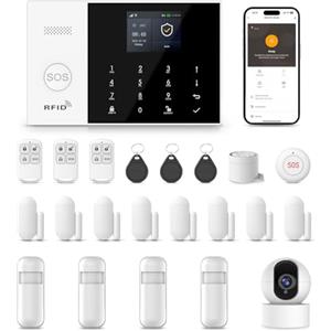 PGST Allarme casa Senza fili,22 Pezzi- 4G Allarme casa,WIFI GSM Sistema Antifurto Completo,Telecamera Wi-Fi Interno,Sensore per porte e finestre,sensore di movimento,Telecomando,Compatibile con Alexa