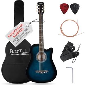 Rocktile WSD-5C-BUB Slim Line Set Chitarra Western - Chitarra Acustica Dreadnought - Corpo in Tiglio - Manico: Catalpa - Set con Custodia, Corde di Ricambio, Tracolla e Plettro - Blueburst