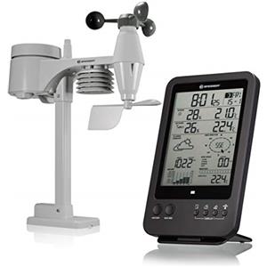 BRESSER Weather Center Stazione meteorologica 5 in 1 | Temperatura interna ed esterna, umidità, pluviometro, anemometro, previsioni meteo, ora DCF, allarme gelo