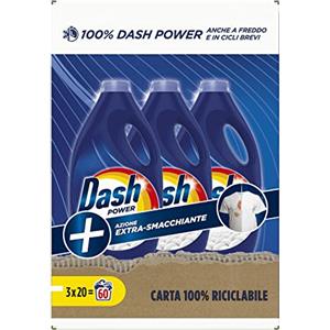 Dash Power Detersivo Liquido Lavatrice, 60 Lavaggi, Azione Extra-Smacchiante, Extra Rimozione Macchie, Efficace Anche A Freddo E In Cicli Brevi