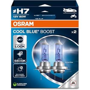 OSRAM Cool Blue® BOOST H7 - Lampade Alogene 12V 80W, Luce Super Bianca fino a 5500K, Set di 2 Lampade per Uso Fuoristrada