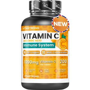 Vitastrong Vitamina C 1000mg - 200 Compresse Vegane per Difese Immunitarie e Protezione Antiossidante