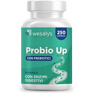 WESALYS PROBIO UP - 250 Capsule di Fermenti Lattici Probiotici con 20 Ceppi Batterici, Lactobacilli, Bifidobatteri e Enzimi Digestivi per il Benessere Intestinale