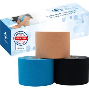 axion® Nastri Kinesiologici Set Misto - 3 Rotoli Impermeabili, 5 cm, Blu, Beige e Nero, Delicati sulla Pelle e Autoadesivi