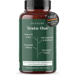 Nullure Testosterone Uomo Naturale - Integratore Vegano con Tribulus, Maca, Ashwagandha, Ginseng e Vitamina D - 120 Capsule
