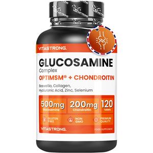 Vitastrong Glucosamina Condroitina con MSM, Collagene e Acido Ialuronico - 120 Compresse per la Salute delle Articolazioni