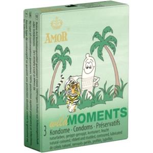 Amor Wild Moments - Preservativi Stimolanti in Lattice con Coste e Puntini, Confezione da 3