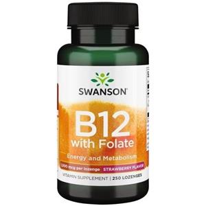 SWANSON Vitamina B-12 1000 mcg con Acido Folico - 250 Compresse Sublinguali Gusto Fragola