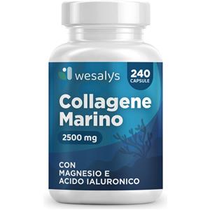 WESALYS Collagene Marino - 240 Capsule con 2500mg di Collagene idrolizzato, Acido Ialuronico, Biotina e Vitamina C per Pelle, Capelli e Articolazioni