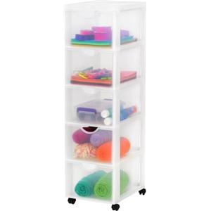 Iris Ohyama Cassettiera in Plastica con ruote, 5 Cassetti Grandi, Biancastro, Maniglie facili da tirare, Organizzatore, Per Camera Da Letto, Bagno, Scuola e Ufficio, Senza BPA, Contenitore, DDDC-305