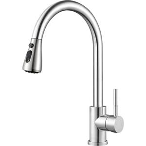 SURFOU Rubinetto Lavello Cucina, 2+1 Modalità con Doccetta Estraibile, Miscelatore Beccuccio con Girevole a 360°, Monocomando in Acciaio Inox, Antiruggine, Facile da Installare