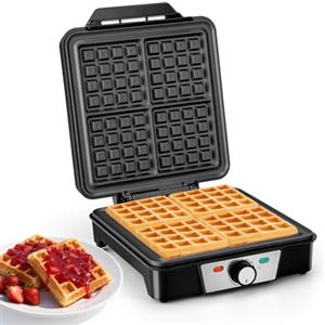 Cozary Waffle Maker elettrico per waffle acciaio inossidabile 1200 W 4 cialde alla volta rivestimento antiaderente temperatura regolabile Ideale per Feste e Dessert