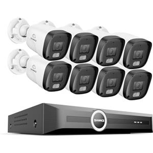 SANNCE Sistema di Telecamere di Sorveglianza 8CH POE CCTV, Videoregistratore di Rete 5MP PoE 8 Canali con 8 Telecamere di Sicurezza Esterna IP 3MP, Senza Disco Rigido