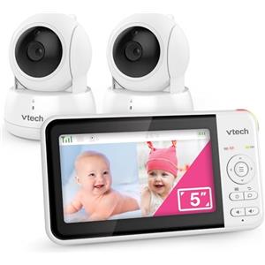 VTech Baby Monitor - 2 telecamere con schermo LCD a colori da 5", lunga durata della batteria, visione notturna, portata di 30 metri, funzioni pan-tilt-zoom, ninne nanne e suoni rilassanti: VM924-2