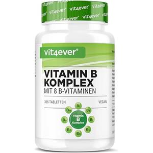 Vit4ever Complesso vitaminico B - 365 compresse - 12 mesi di fornitura - Tutte le 8 vitamine del gruppo B in 1 compressa - Vitamina B1, B2, B3, B5, B6, B12, biotina e acido folico - Vegan