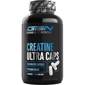 GEN GERMAN ELITE NUTRITION Creatina Ultra Caps - 180 capsule con 1250 mg di creatina monoidrato pura ciascuna - Premium: Ultrafine + fattore di maglia 200 - Altamente dosata