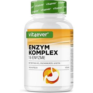 Vit4ever Enzimi Digestivi - 180 Capsule con 16 Enzimi più Betaina HCL, Rutina e radice di Genziana - Con Bromelina, Papaina, Amilasi, Lipasi, Proteasi, Lattasi - Vegano - Altamente Dosato