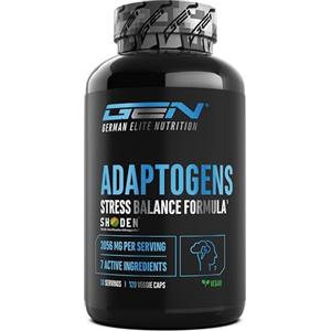 GEN GERMAN ELITE NUTRITION Complesso Adattogeno - Supporto Anti-Stress e Rilassante con Shoden® Ashwagandha, Reishi, Ginseng, Passiflora, Estratto di Radice di Rosa - Magnesio - Vegan - 120 Capsule