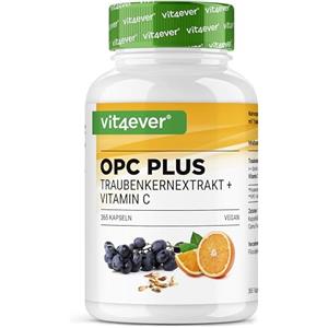 Vit4ever Estratto di semi d'uva OPC + vitamina C naturale - 365 capsule per 12 mesi - Massimo contenuto di OPC secondo HPLC - OPC da uva - Vegan
