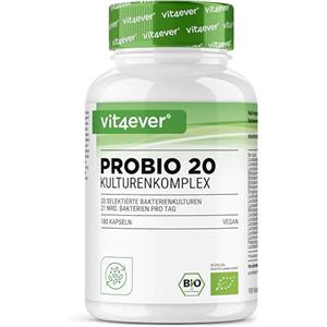 Vit4ever Probio 20 - Complesso di colture con 21 miliardi di fermenti lattici e 20 ceppi batterici + inulina biologica per dose giornaliera - 180 capsule gastroresistenti - Alta dose - Vegano
