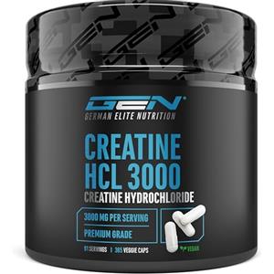 GEN GERMAN ELITE NUTRITION Creatine HCL - 365 capsule - Ad alto dosaggio con 3000 mg di cloridrato di creatina per dose giornaliera - Massimo assorbimento & biodisponibilità - 100% vegano
