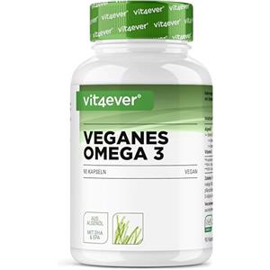 Vit4ever Omega 3 Vegano - 90 capsule softgel - 1500 mg di olio di alghe per dose giornaliera - materia prima di marca life's OMEGA - 450 mg DHA + 225 mg EPA in forma trigliceride naturale
