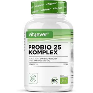 Vit4ever Probio 25 - Complesso di colture con 32 miliardi di fermenti lattici e 25 ceppi batterici + inulina biologica per dose giornaliera - 180 capsule gastroresistenti - Altamente dosate - Vegan