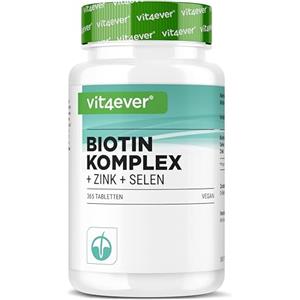 Vit4ever Complesso di biotina + selenio + zinco per pelle, capelli e unghie - 365 compresse - Senza additivi indesiderati - Altamente dosato - Vegano