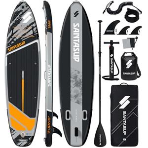 Santasup Tavola da Paddle Gonfiabile, 11' Nera Stand Up SUP per Adulti e Giovani di Tutti i Livelli di Competenza, Design Largo e Antiscivolo. Paddleboard Gonfiabile con Accessori Premium e Borsa Impermeabile