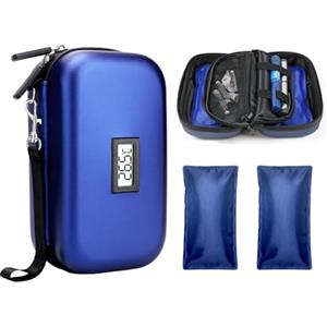 Dytabepl Borsa termica per insulina, con 2 confezioni di gelato, 24 ore, borsa frigo per insulina, borsa da viaggio, per medicinali, diabetici, per viaggiare con termometro, indicatore di temperatura