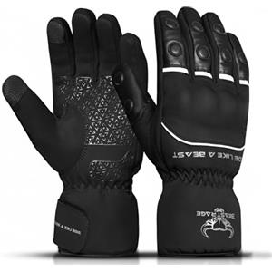 BEAST RAGE Guanti da moto invernali per uomo e donna-Fodera termica calda,impermeabile,antivento, compatibile con lo schermo tattile,guanti da moto a dita piene per tempo freddo,strada (Nero, 2XL)