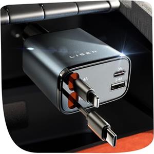 LISEN Caricatore Auto USB C 69W Retrattile PD 3.0 Accendisigari USB, Ricarica Rapido Caricabatterie, Accessori Auto Campeggio Viaggio, Regalo di Natale fit iPhone 17 Pro Max,Air,16, Galaxy S25