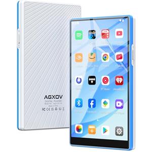 AGXOV 96GB Lettore MP3 con Wi-Fi & Bluetooth, 5 pollici touchscreen MP4 Player, Lettore Musicale Android con Spotify, Amazon Music, Deezer, Radio FM, Registratore Vocale, E-book Reader, Blu & Bianco