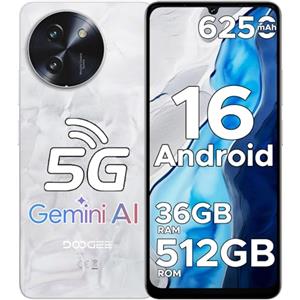 DOOGEE Note 59 Pro+ Smartphone 5G Android 16 Gemini AI, 512GB ROM+36(12+24) GB RAM Telefono Cellulare, 6250mAh 6.75" HD+120Hz Schermo Telefoni 50MP+8MP, Cellulari Face Unlock/Fingerprint/NFC, Bianco