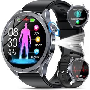 YUPENG AI Smartwatch Uomo ChatGPT ECG/????li????e????ia/HRV/Lipidi/Acido Urico/BMI, 1.53" Orologio Fitness Chiamate/Torcia, 24H Pressione Sanguigna/Sonno/Temperatura/Cardiofrequenzimetro/SOS, Android iOS