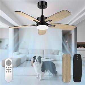 Mefine Ventilatore da Soffitto con Luce e Telecomando Silenzioso, 106cm Dimmerabile Lampada Ventilatore da Soffitto con 5 Pale Doppie, Effetto Legno/Nero per Camera da Letto, Soggiorno