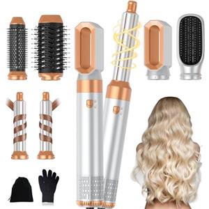 UKLISS Pro Airstyler 6 in 1 - Spazzola Asciugacapelli con 1000 W Asciugacapelli, Spazzola Soffiante, Airflow Ricci per Capelli, Spazzola ad Aria Calda, Spazzola Lisciante (Oro Bianco)
