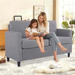 Mingone Divano Moderno 2 Posti Imbottito con Braccioli, Divano in Tessuto Grigio Chiaro 65x132x78cm