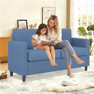 Mingone Divano Moderno 2 Posti Imbottito Con Braccioli, Divano In Tessuto Blu 65x132x78cm