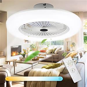 Daromigo Ventilatore da soffitto con Lampada, 80W 3 Velocità del Vento Regolabile mit Telecomando, Dimmerabile 3 Temperature di colore, Temporizzazione Ventola per Camera da Letto Soggiorno