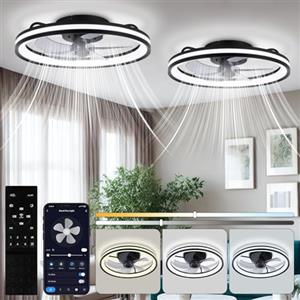 Daromigo Ventilatore da Soffitto con Luce, 2x50cm Dimmerabile LED Plafoniere con Telecomando e APP, 3 Colori 6 Velocità Silenzioso Lampadario con Ventilatore da soffitto con Lampada