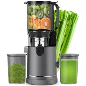 XTKKGFBIR Estrattore di Succo - Slow Juicer con Bocca di Inserimento da 147 mm e Motore da 400 W, Alta Resa e Conservazione dei Nutrienti, Capacità 1,8 L con 2 Bicchieri, BPA Free, Per Frutta e Verdura Intere