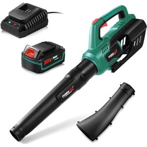 POSENPRO Soffiatore Foglie, Soffiatore a Batteria 20V con Batteria da 4.0Ah e Caricatore, Soffiatore Giardino con 580CFM, Ugelli a 2 Sezioni, per Foglie Giardino, Trucioli Legno, Pulizia del Cortil