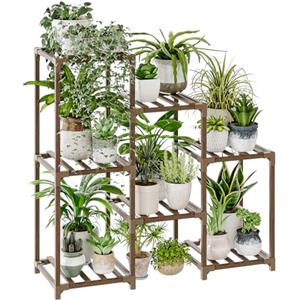 Bamworld Supporto per piante da interno, mensola per piante in legno per esterni a più livelli, per più piante, 3 pneumatici, 7 scale in vaso, supporto per vasi da tavolo, per finestra, giardino, balcone,