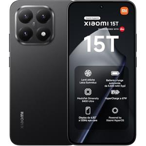 Xiaomi 15T, Smartphone 12+256GB, Display da 6,83" 120Hz, MediaTek Dimensity 8400-Ultra, Obiettivo ottico Leica Summilux da 50MP, 5500mAh, Garanzia 2 Anni, Nero, Caricabatterie non incluso